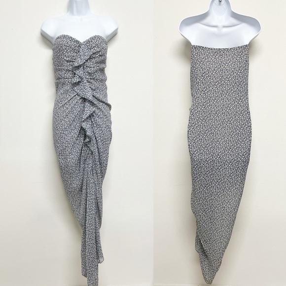 Veronica Beard Womens Blue Floral Strapless Ruffle Ruched Front Silk Dress - Picture 2 of 8